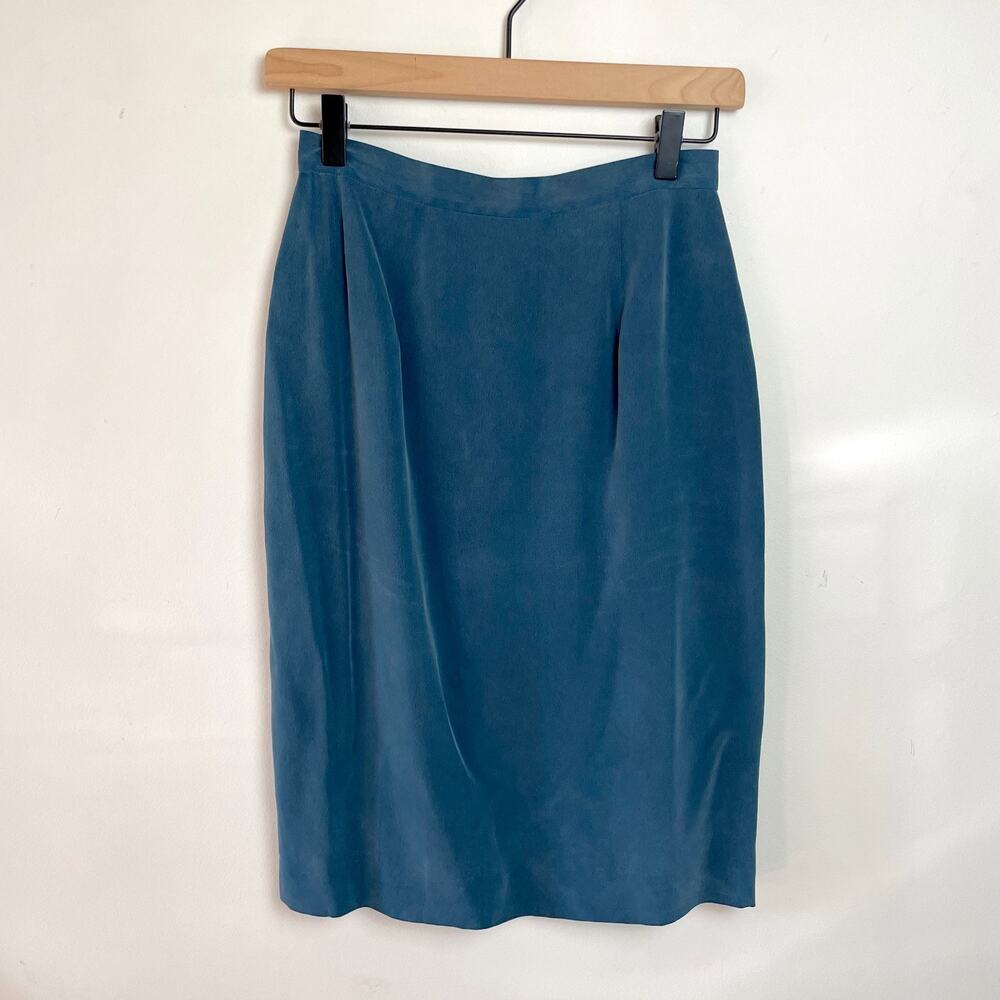 Vintage 90s Silk Pencil‎ Skirt Small Minimalist Office Quiet Luxury Parisian